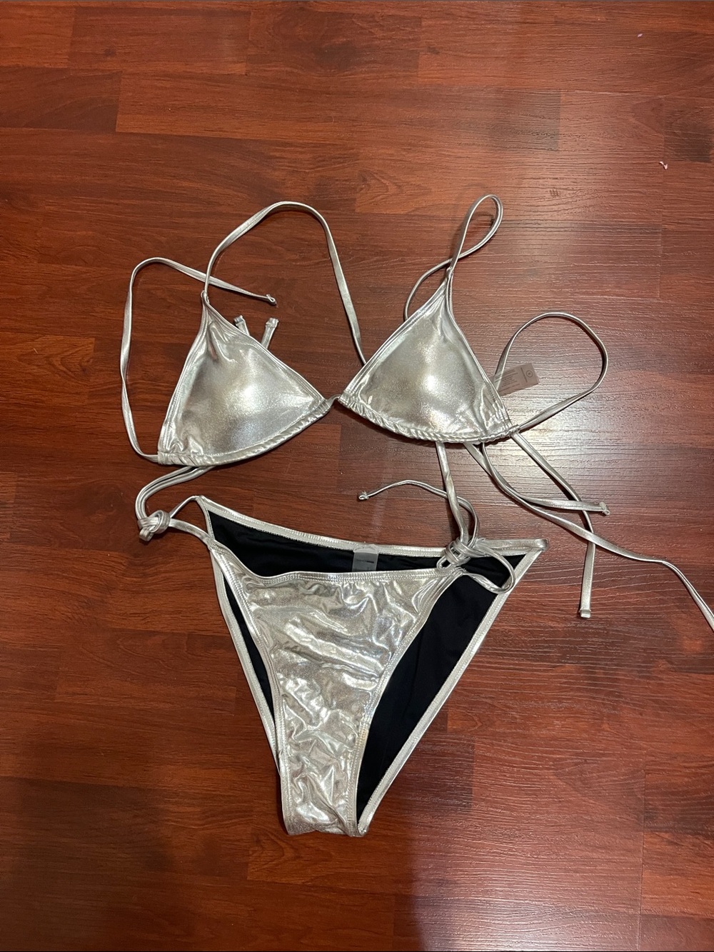 Silver Metallic String Bikini Set